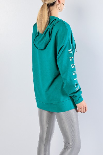 Yeşil Baskılı Bayan Kapüşonlu Sweat 81210