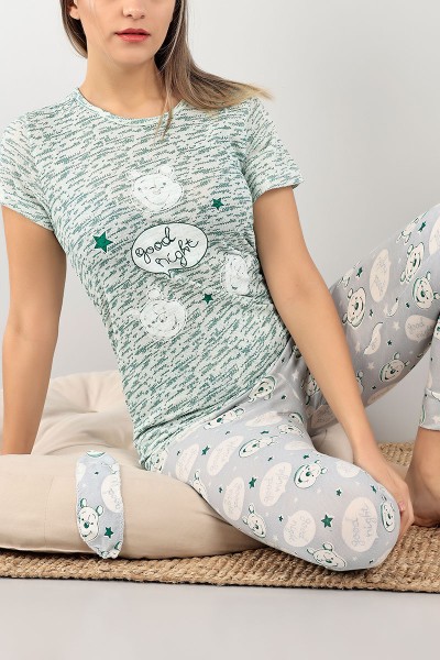 Yeşil Baskılı Bayan Pijama Takımı 102666