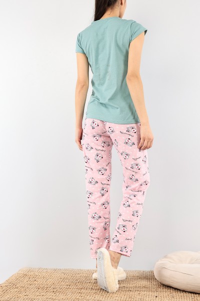 Yeşil Baskılı Bayan Pijama Takımı 92068