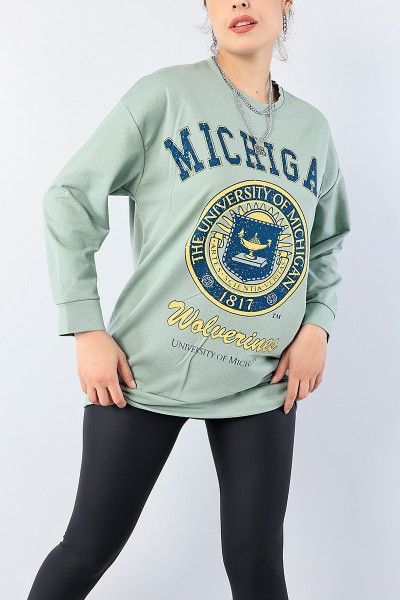 Yeşil Baskılı Bayan Sweat Tunik 75655