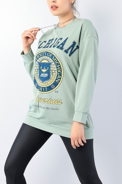 Yeşil Baskılı Bayan Sweat Tunik 75655