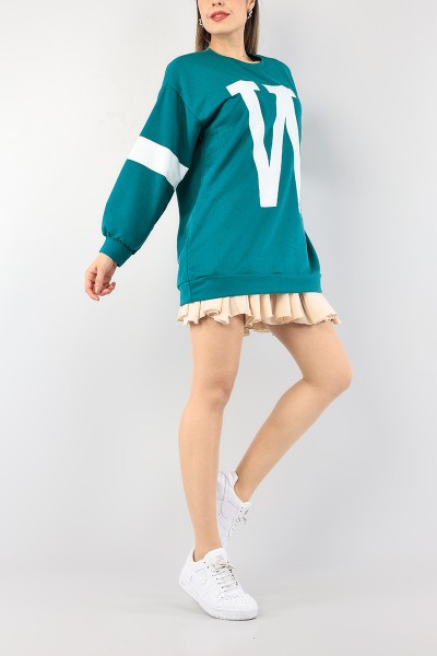 Yeşil Baskılı Bisiklet Yaka Sweat Tunik 88764