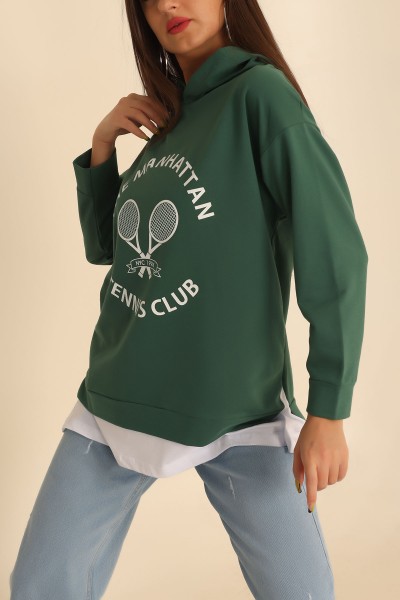 Yeşil Baskılı Garnili İki İp Sweat 203334