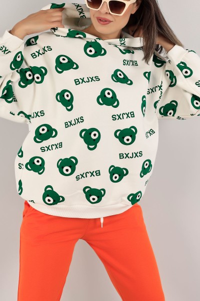 Yeşil Baskılı İçi Şardonlu Bayan Sweat 134132