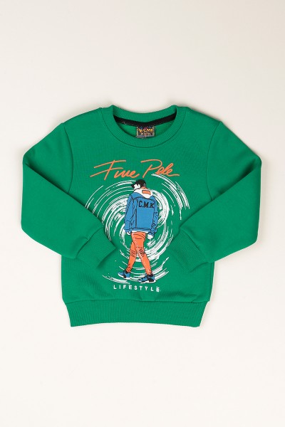 Yeşil Baskılı İçi Şardonlu Erkek Çocuk Sweat 77476