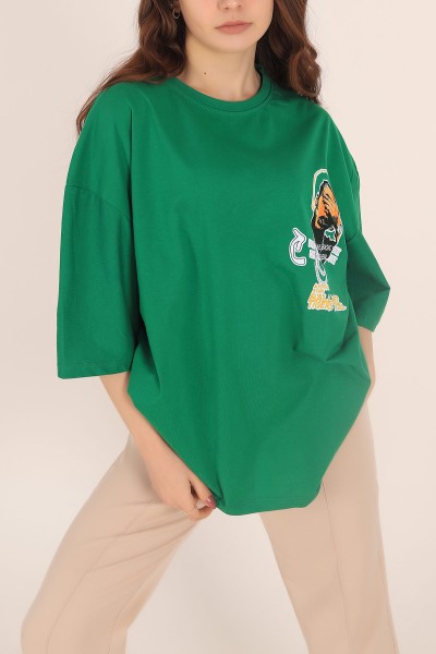 Yeşil Baskılı Oversize Tişört 169890