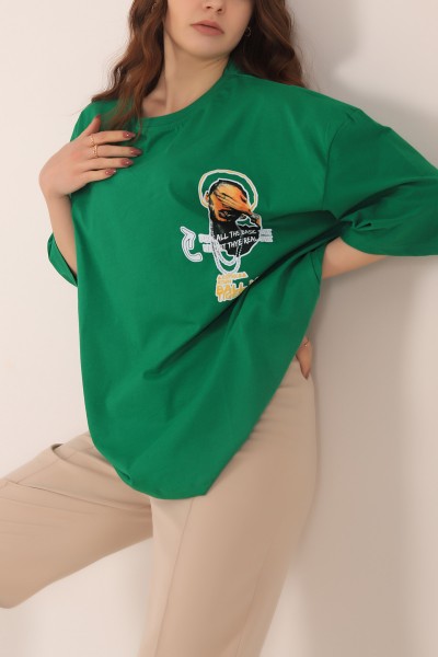 Yeşil Baskılı Oversize Tişört 169890