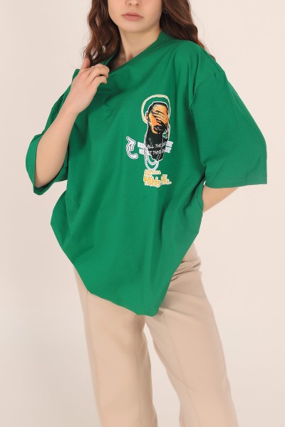 Yeşil Baskılı Oversize Tişört 169890