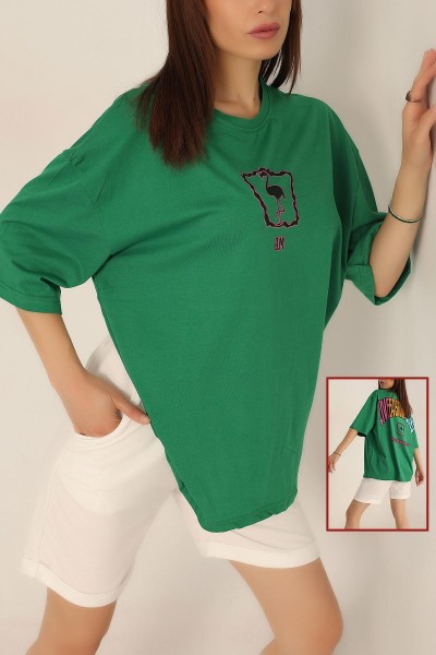 Yeşil Baskılı Oversize Tişört 193579