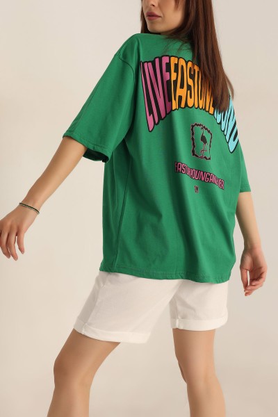 Yeşil Baskılı Oversize Tişört 193579