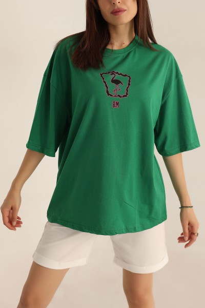 Yeşil Baskılı Oversize Tişört 193579