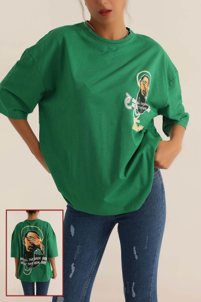 Yeşil Baskılı Oversize Tişört 193636