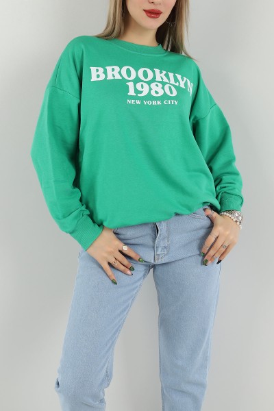 Yeşil Baskılı Üç İp Bayan Sweat 149541
