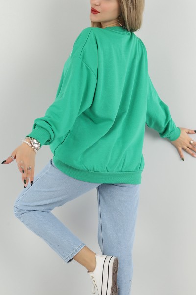 Yeşil Baskılı Üç İp Bayan Sweat 149541