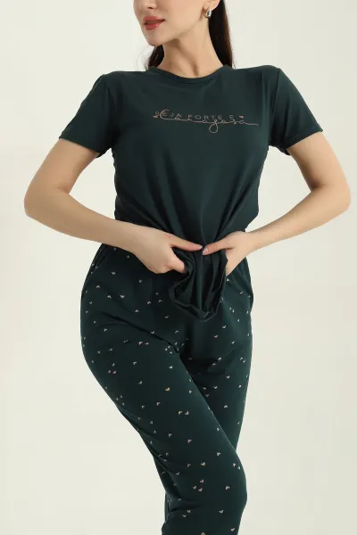 Yeşil Baskılı Viskon Kadın Pijama Takımı 347346