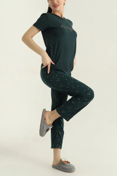 Yeşil Baskılı Viskon Kadın Pijama Takımı 347346