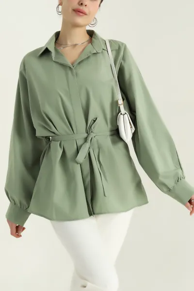 yesil-bel-baglamali-oversize-poplin-kadin-tunik-gomlek-346017