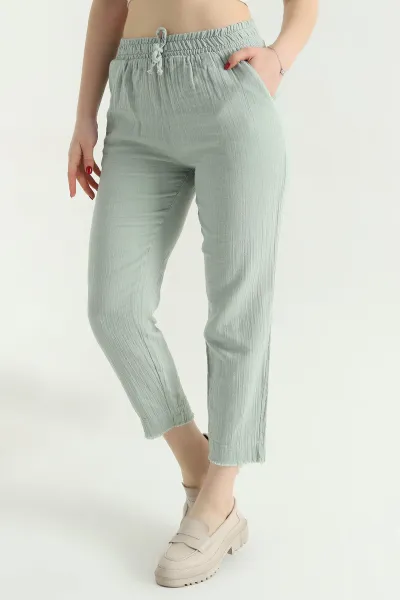 yesil-bel-lastikli-muslin-keten-kadin-pantolon-339872