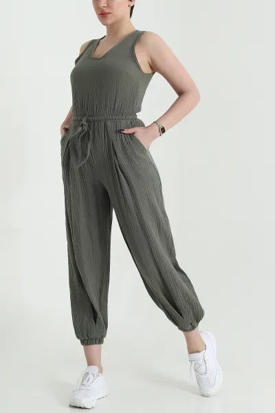 yesil-bel-ve-paca-lastikli-muslin-keten-kadin-tulum-452637