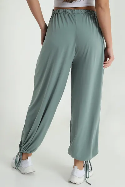 Yeşil Bel ve Paça Lastikli Sandy Kadın Şalvar Pantolon 480334
