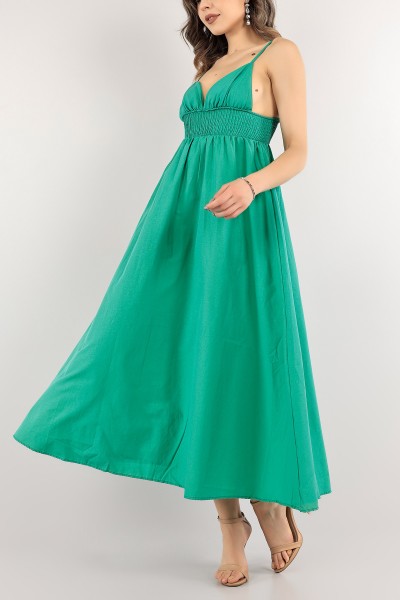 Yeşil Beli Gipeli Kolsuz Elbise 115460