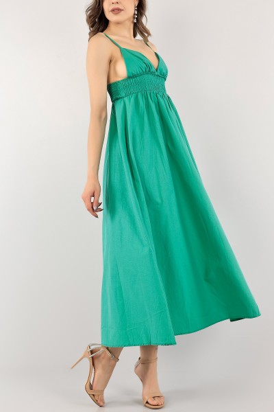 Yeşil Beli Gipeli Kolsuz Elbise 115460