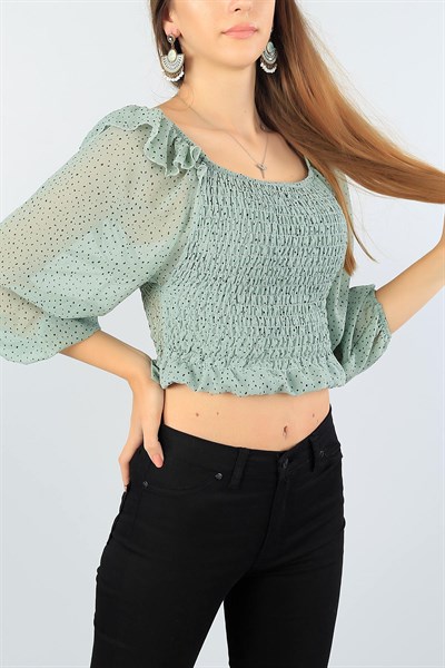 Yeşil Beli Gipeli Şifon Bluz 41090