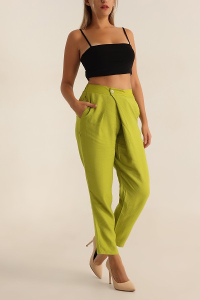 Yeşil Beli Lastikli Aerobin Kumaş Pantolon 194120