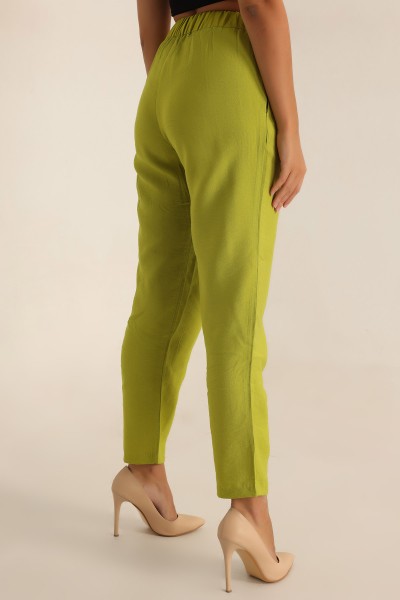 Yeşil Beli Lastikli Aerobin Kumaş Pantolon 194120