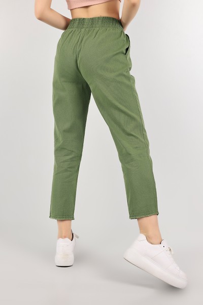 Yeşil Beli Lastikli Bayan Gabardin Pantolon 103219