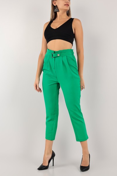 Yeşil Beli Lastikli Bayan Pantolon 125894