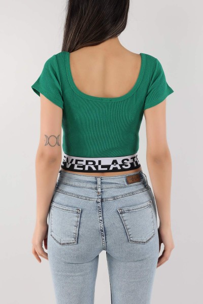 Yeşil Beli Lastikli Fitilli Bluz 170925