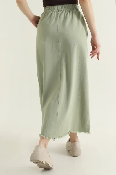 Yeşil Beli Lastikli Gabardin Kadın Etek 428734