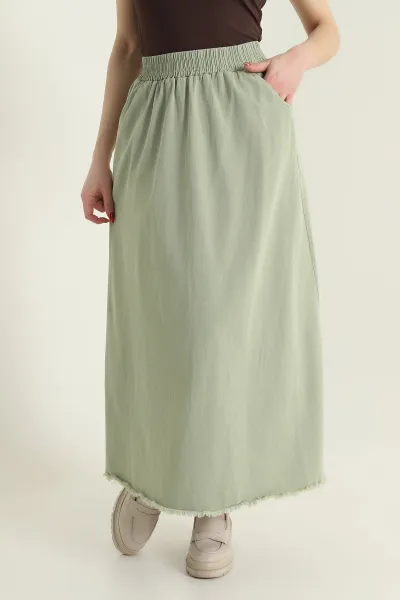 Yeşil Beli Lastikli Gabardin Kadın Etek 428734