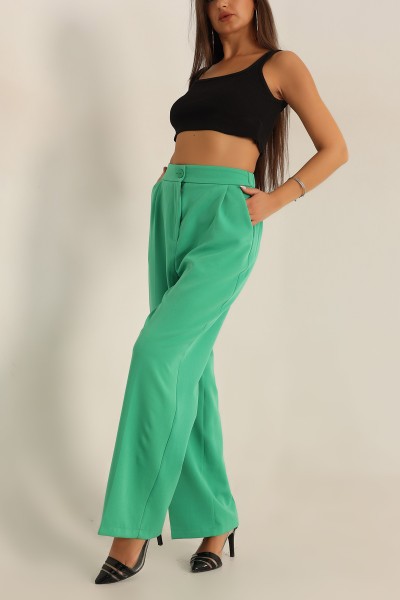 Yeşil Beli Lastikli Palazzo Pantolon T- 174680