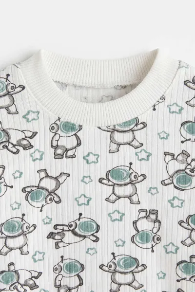 Yeşil Beyaz  (1-3 Yaş) Astronot Desenli Raporlu Çocuk Pijama Takım 477346