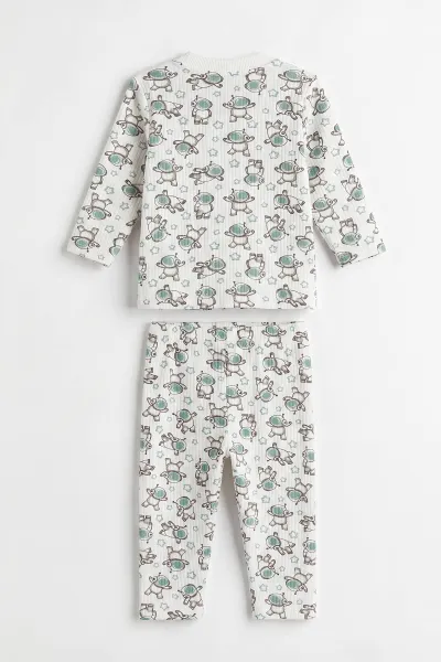 Yeşil Beyaz  (1-3 Yaş) Astronot Desenli Raporlu Çocuk Pijama Takım 477346