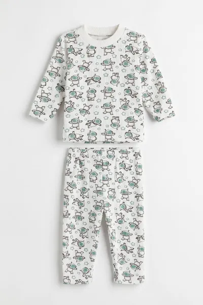 Yeşil Beyaz  (1-3 Yaş) Astronot Desenli Raporlu Çocuk Pijama Takım 477346