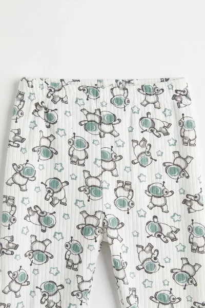 Yeşil Beyaz  (1-3 Yaş) Astronot Desenli Raporlu Çocuk Pijama Takım 477346