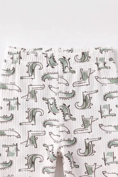 Yeşil Beyaz  (1-3 Yaş) Balık Desenli Raporlu Çocuk Pijama Takım 477338