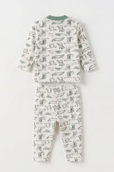 Yeşil Beyaz  (1-3 Yaş) Balık Desenli Raporlu Çocuk Pijama Takım 477338