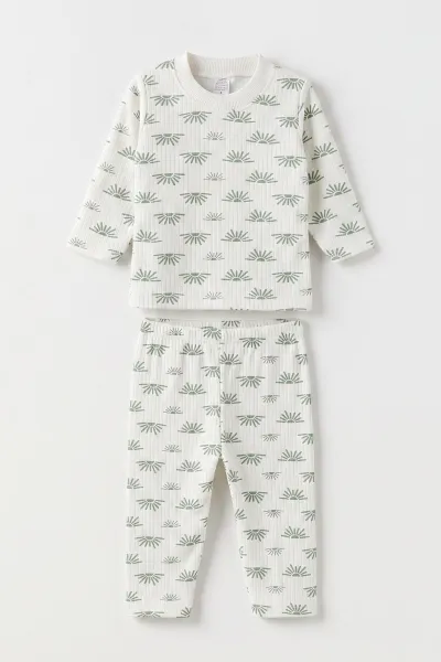 Yeşil Beyaz   (1-3 Yaş) Güneş Desen Raporlu Çocuk Pijama Takım 477348