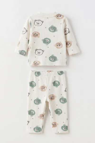 Yeşil Beyaz (1-3 Yaş) Koala Kafası Baskılı Raporlu Çocuk Pijama Takım 477251