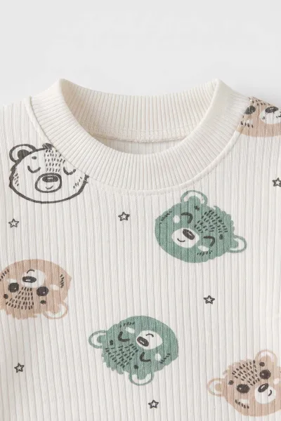 Yeşil Beyaz (1-3 Yaş) Koala Kafası Baskılı Raporlu Çocuk Pijama Takım 477251