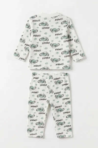 Yeşil Beyaz  (1-3 Yaş) Simba Desenli Raporlu Çocuk Pijama Takım 477342