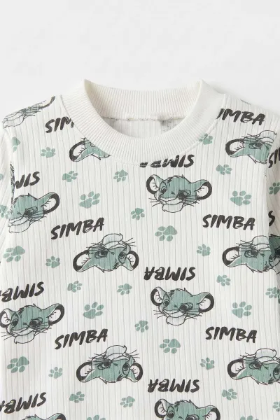 Yeşil Beyaz  (1-3 Yaş) Simba Desenli Raporlu Çocuk Pijama Takım 477342