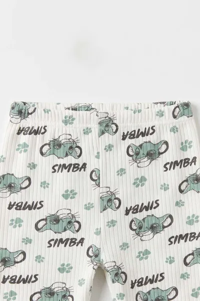 Yeşil Beyaz  (1-3 Yaş) Simba Desenli Raporlu Çocuk Pijama Takım 477342