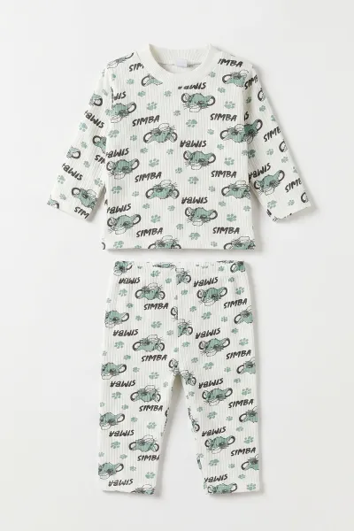 Yeşil Beyaz  (1-3 Yaş) Simba Desenli Raporlu Çocuk Pijama Takım 477342