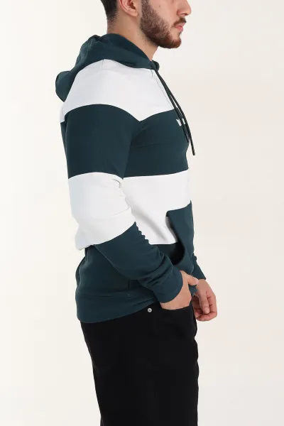 Yeşil Beyaz Cep Detaylı Yazılı Kapüşonlu Erkek Sweatshirt 396162