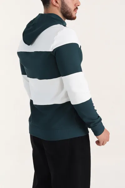 Yeşil Beyaz Cep Detaylı Yazılı Kapüşonlu Erkek Sweatshirt 396162